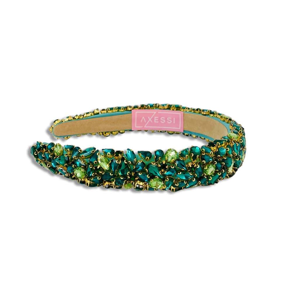 Mixed Rhinestone Headband in Emerald Green