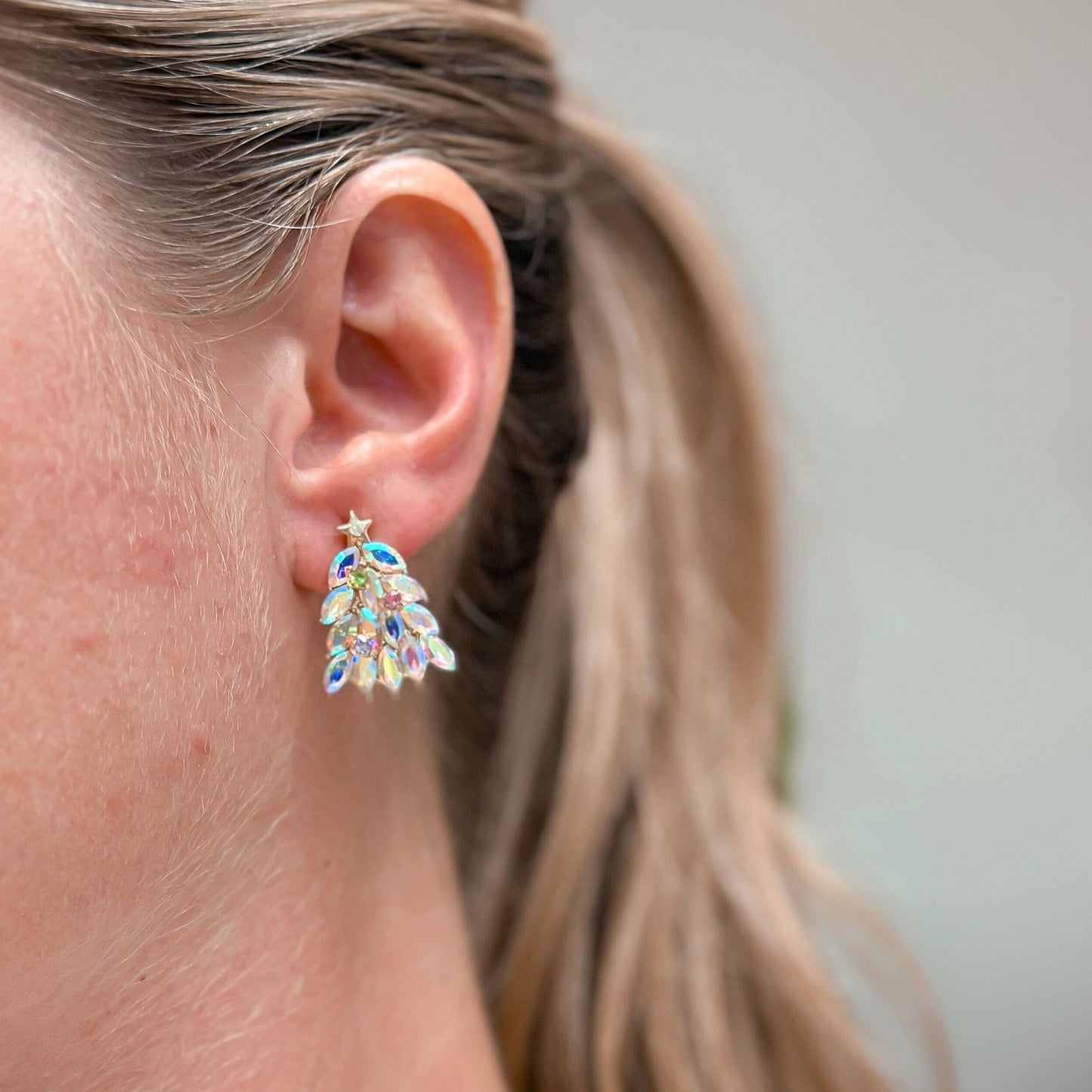 Rhinestone Christmas Tree Earrings