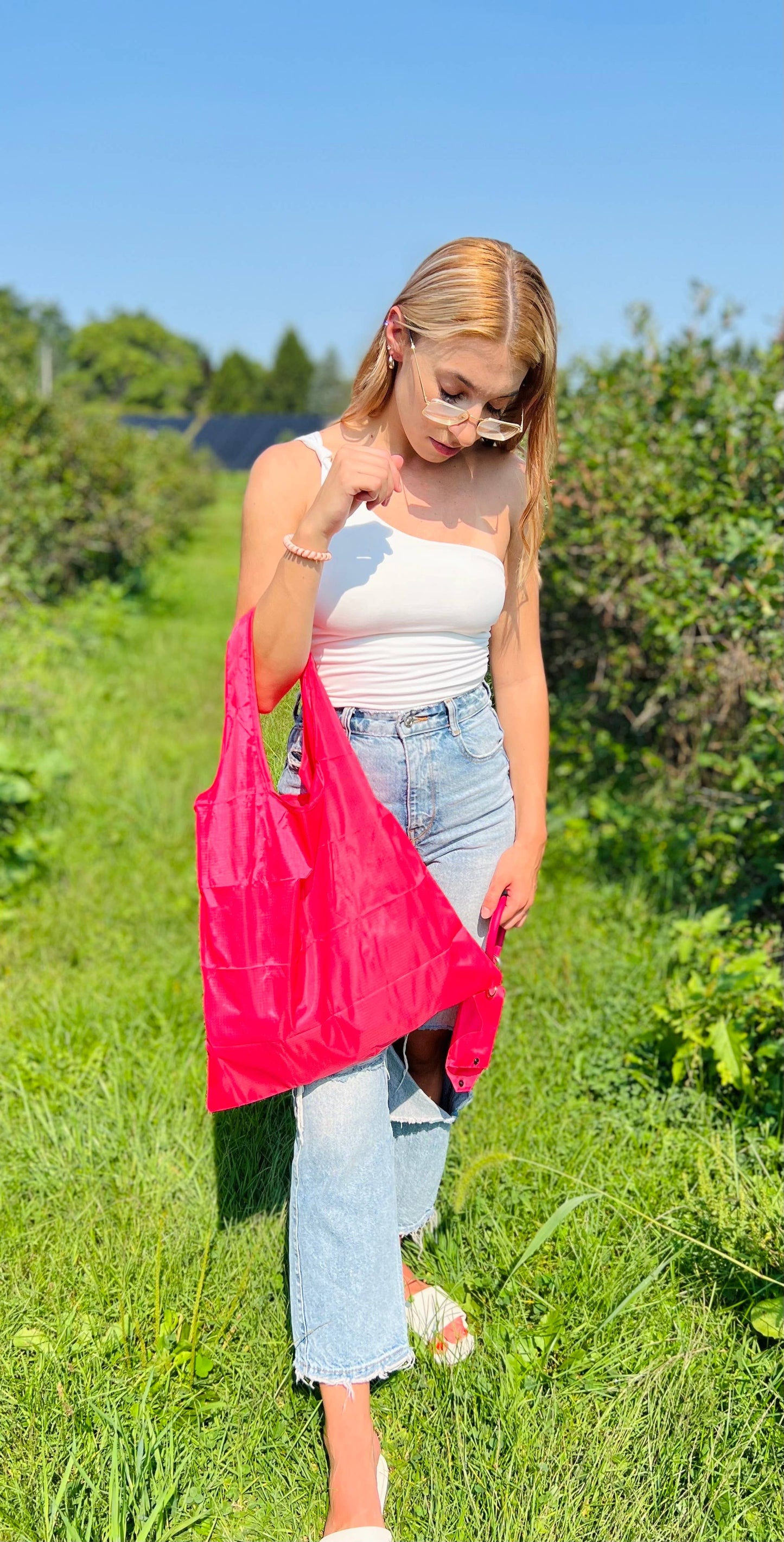 Reusable Tote Key Ring in Pink