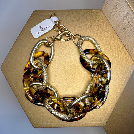 Tortoise + Gold Chain Bracelet
