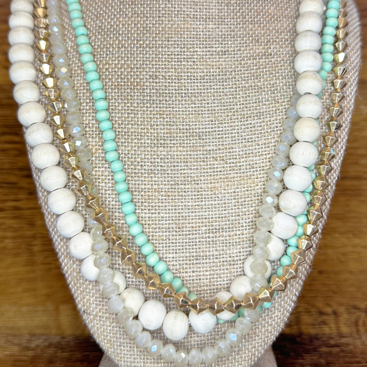 Bead and Wood Layered Necklace