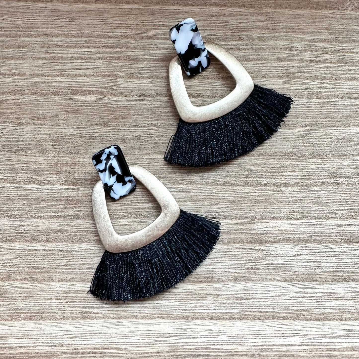 Black + White Fringe Earrings