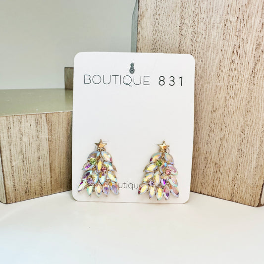 Rhinestone Christmas Tree Earrings
