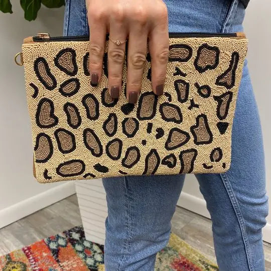 Beaded Leopard Clutch