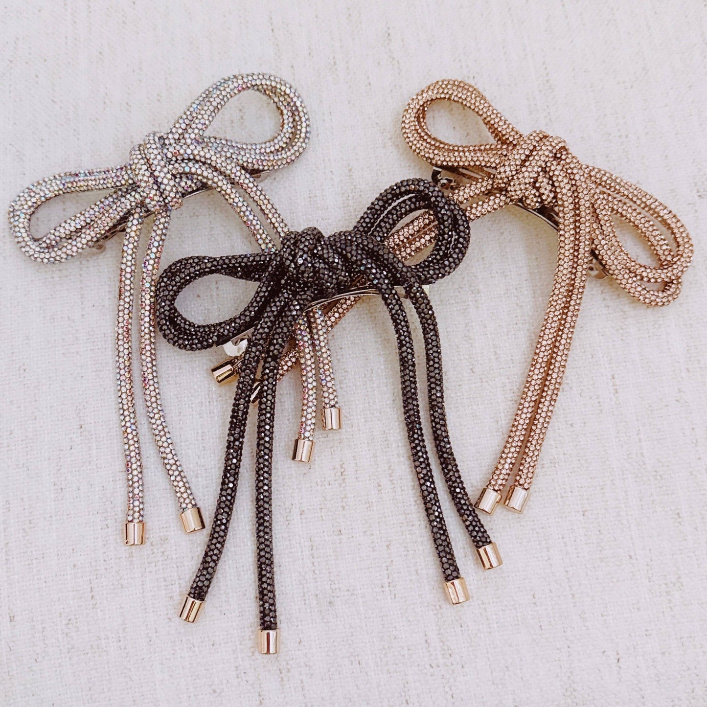 Bling Tube Bow Hair Clip - Silver | Champagne | Black