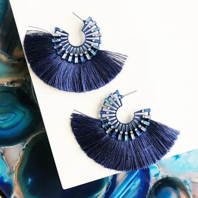 Blue Fringe Earrings
