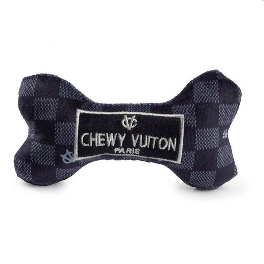 Black Checker Chewy Vuiton Bone Dog Toy