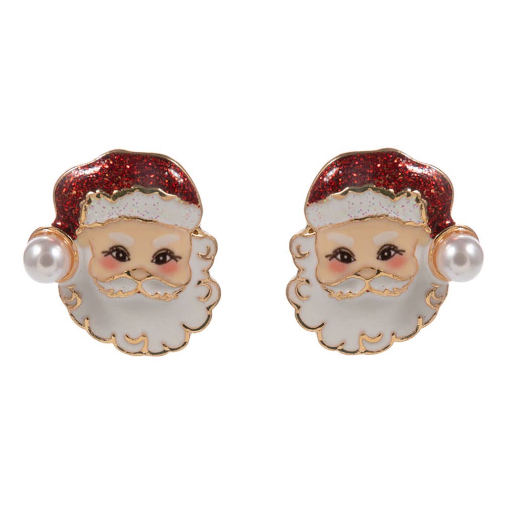 Pearl + Glitter Santa Stud Earrings
