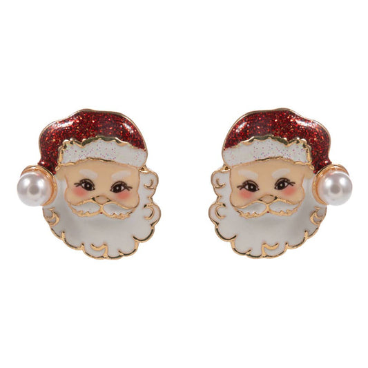 Pearl + Glitter Santa Stud Earrings