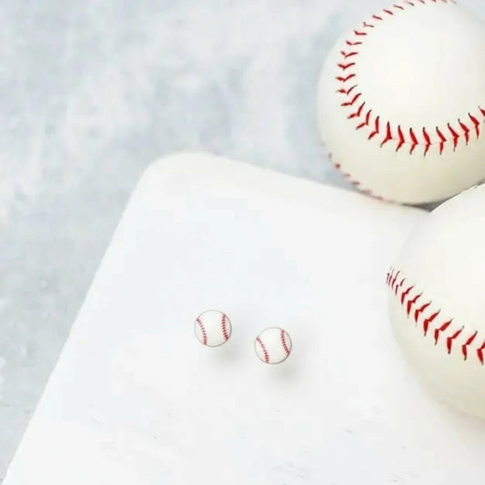 Baseball-themed earrings on a white background