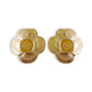 Back of gold floral earrings on a white background