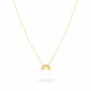 Gold necklace with a small rainbow pendant on a white background