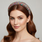 Multicolored beaded headband on a woman's head