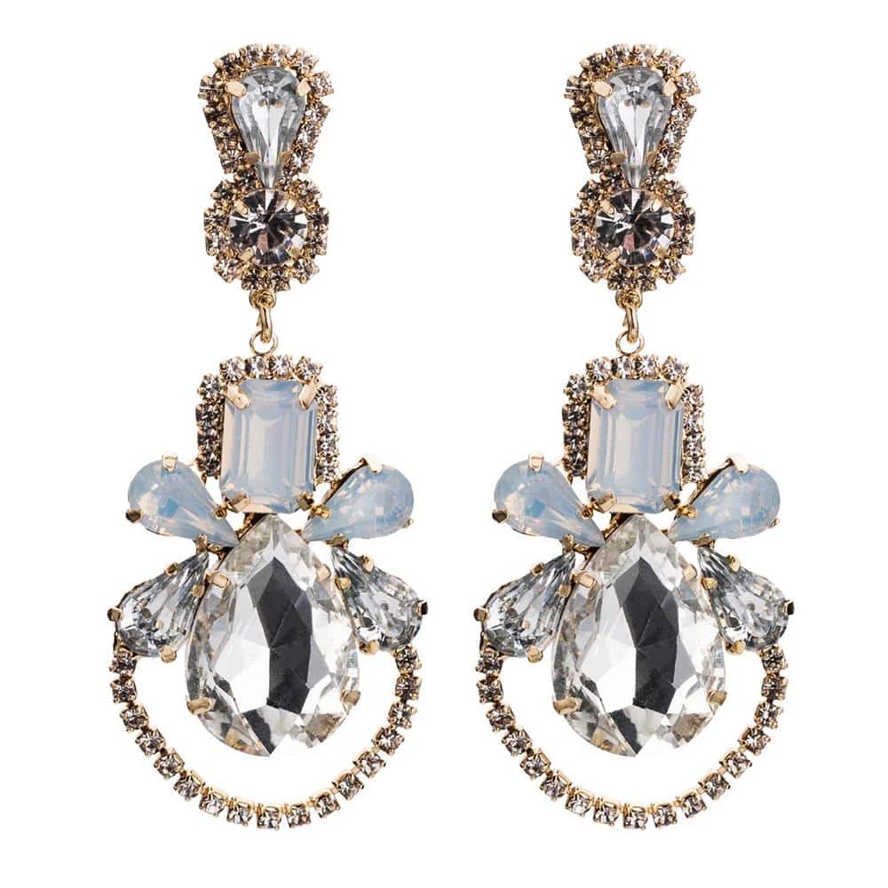 High Shine Rhinestone Drop Statement Earrings
