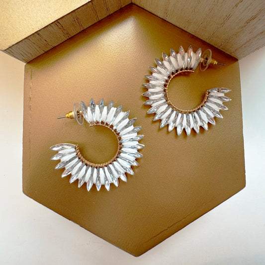 Raffia and Crystal Hoop Earrings