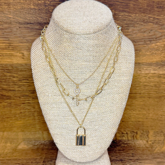 Layered Locket & Key Necklace