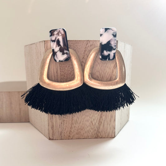 Black + White Fringe Earrings