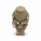 Necklace with floral and pearl details on a mannequin head against a white background