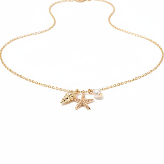 Necklace with starfish charm on a white background
