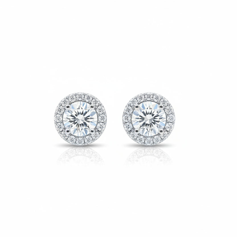 pair of halo rhinestone earrings on white background