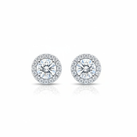 pair of halo rhinestone earrings on white background