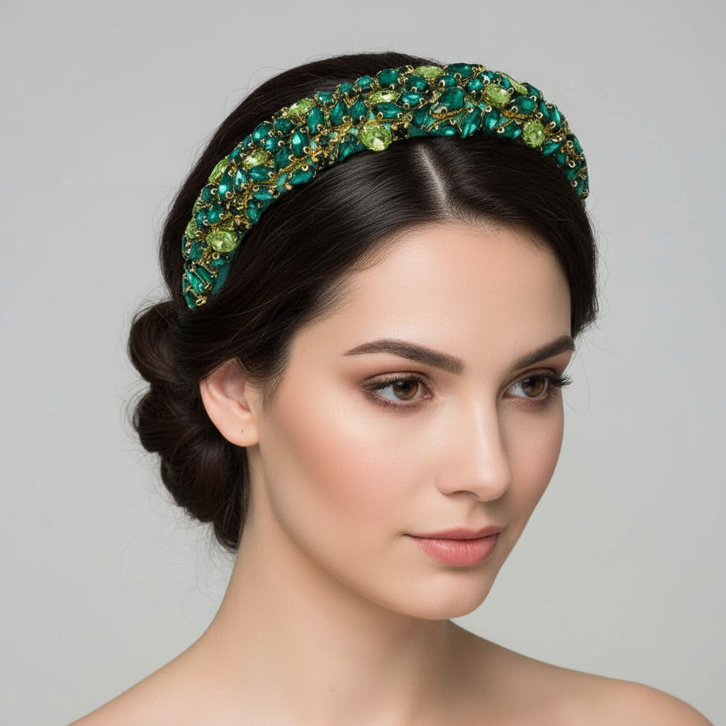Mixed Rhinestone Headband in Emerald Green