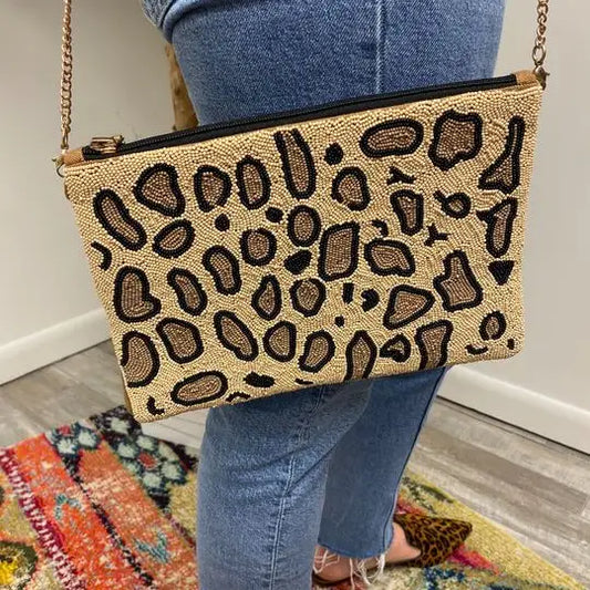 Beaded Leopard Clutch
