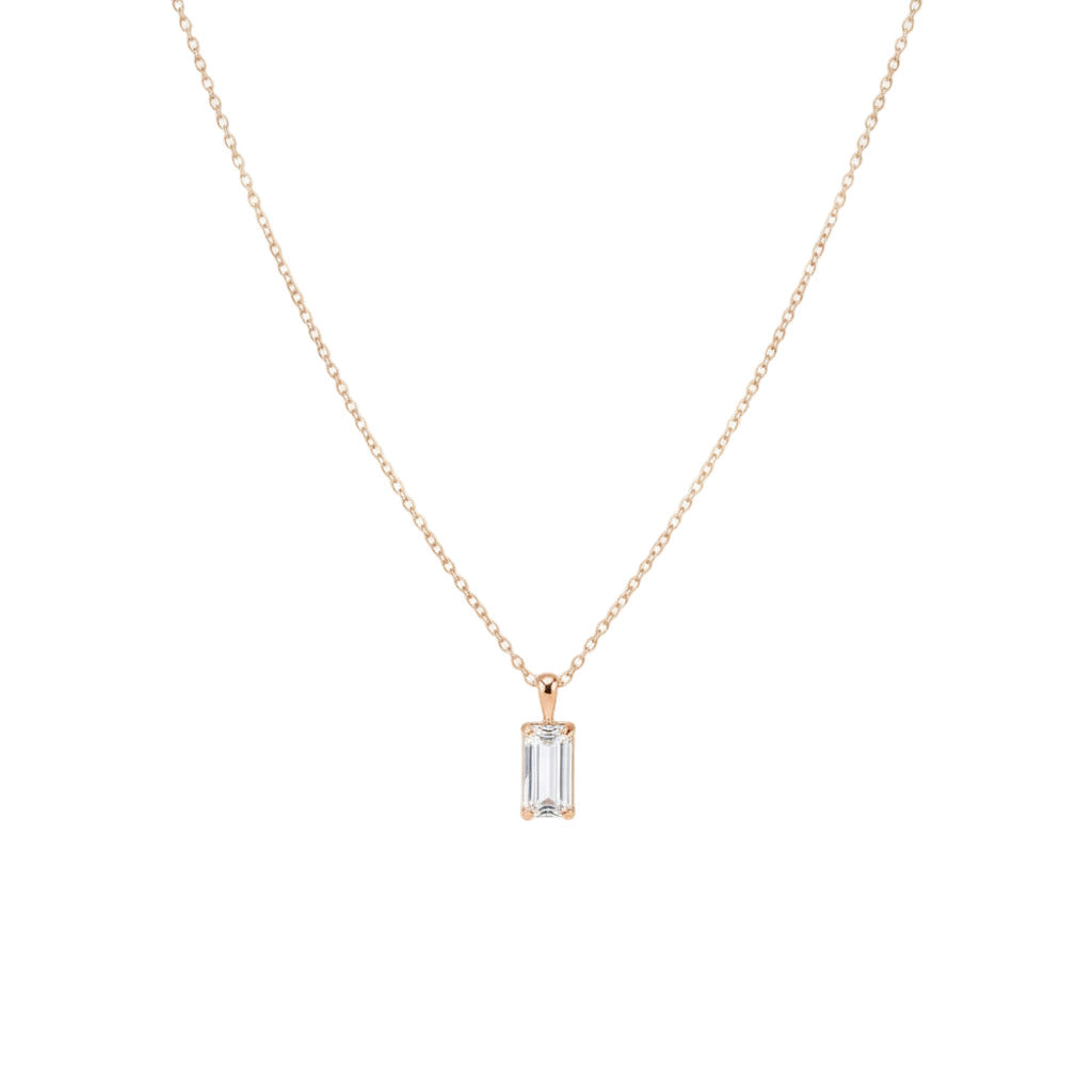 Rose gold necklace with a clear pendant 