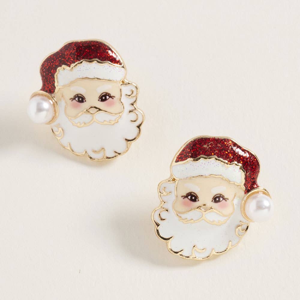 Pearl + Glitter Santa Stud Earrings