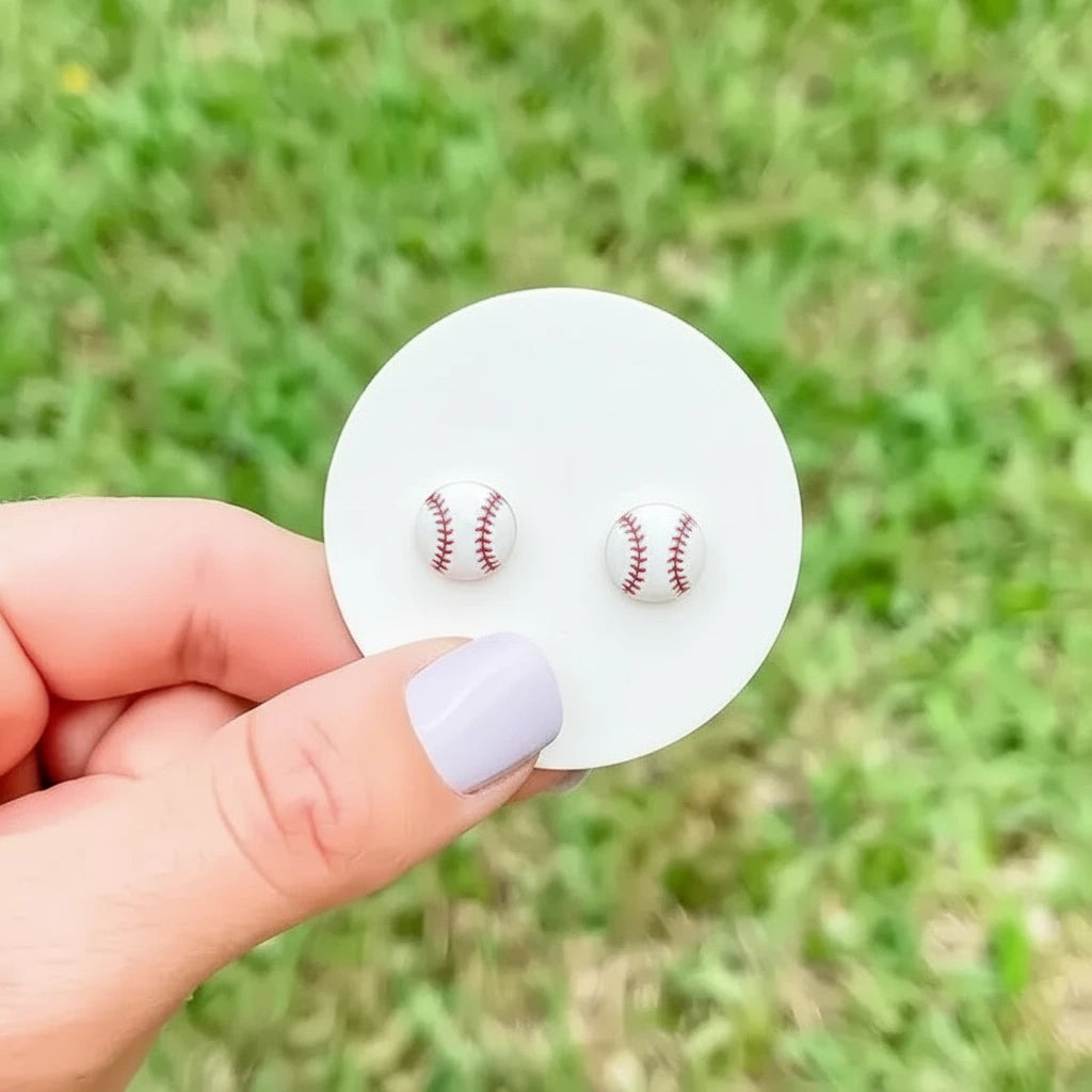 White and red baseball earrings 