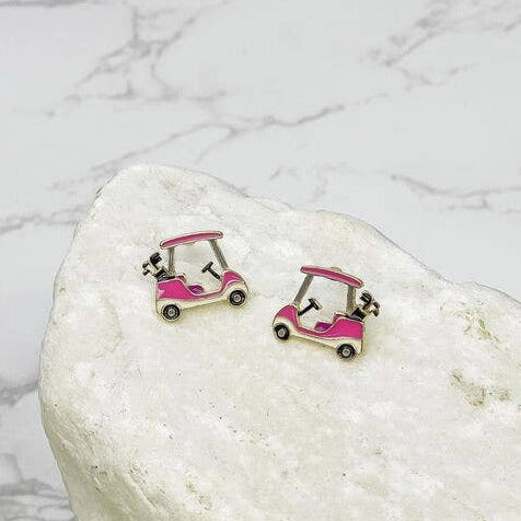 pink golf cart stud earrings