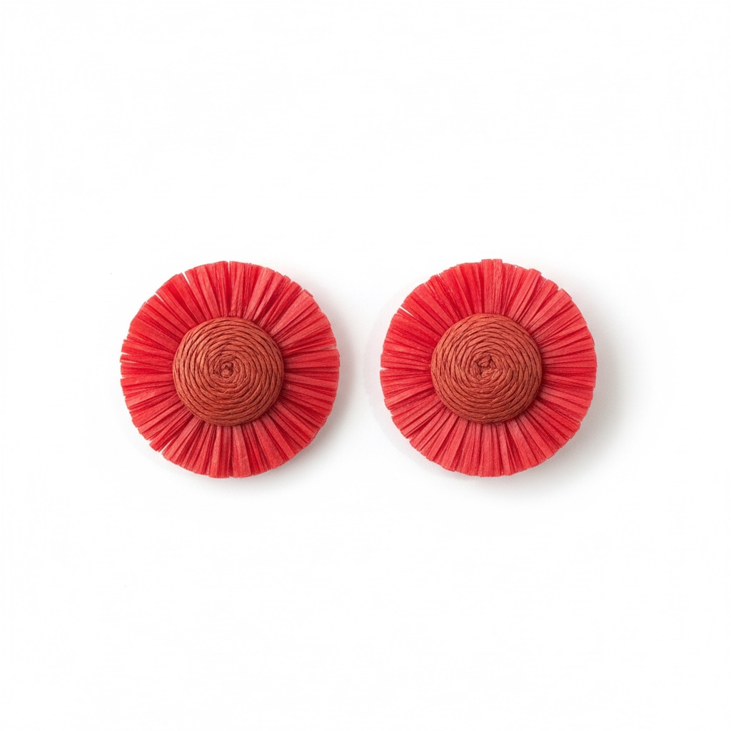 Red Raffia Earrings