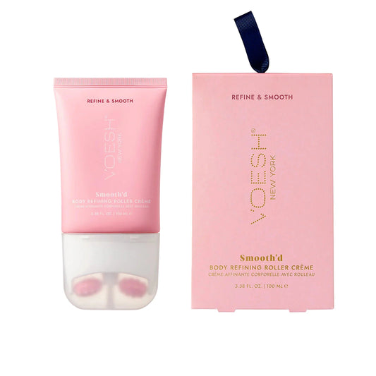 VOESH Smooth'd body refining roller crème with packaging on a white background